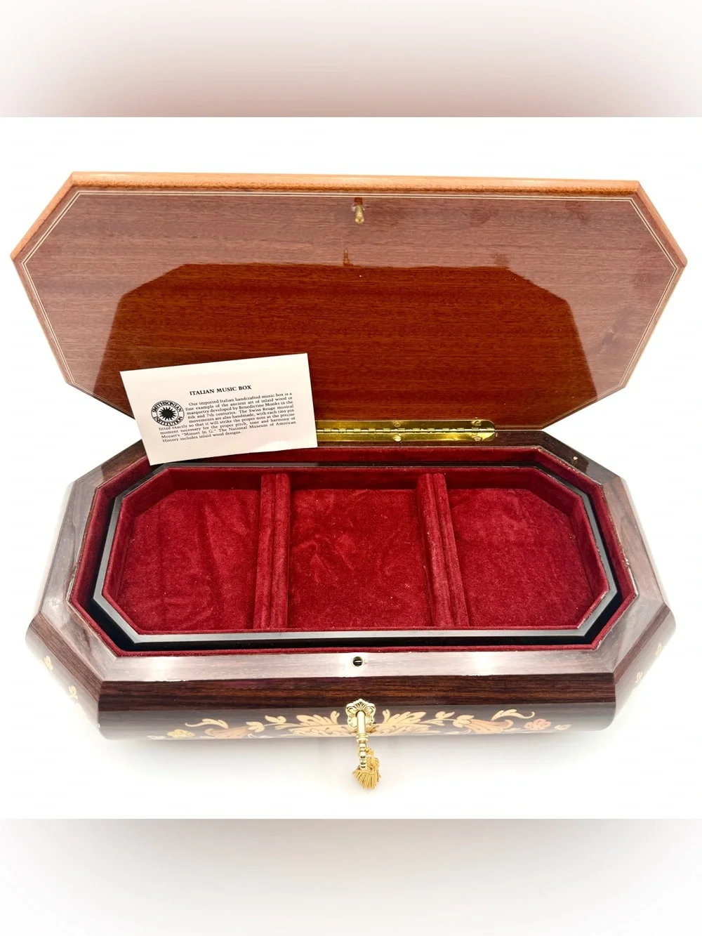 VTG Italian Inlaid Wood Jewelry Music Box Reuge Swiss Movement Double Layer 14”